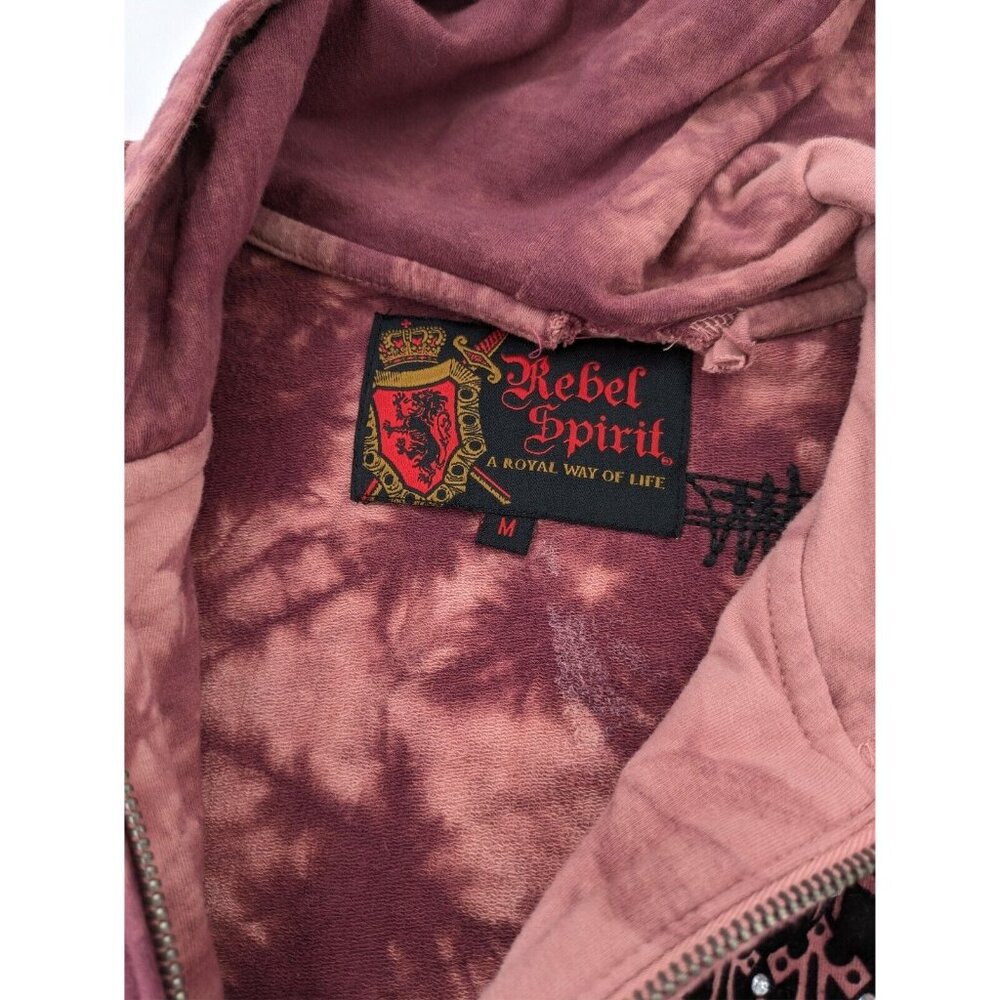 Rebel Spirit Pink Tie-Dye Zip Hoodie with Embroidered Patches - Picture 9 of 13